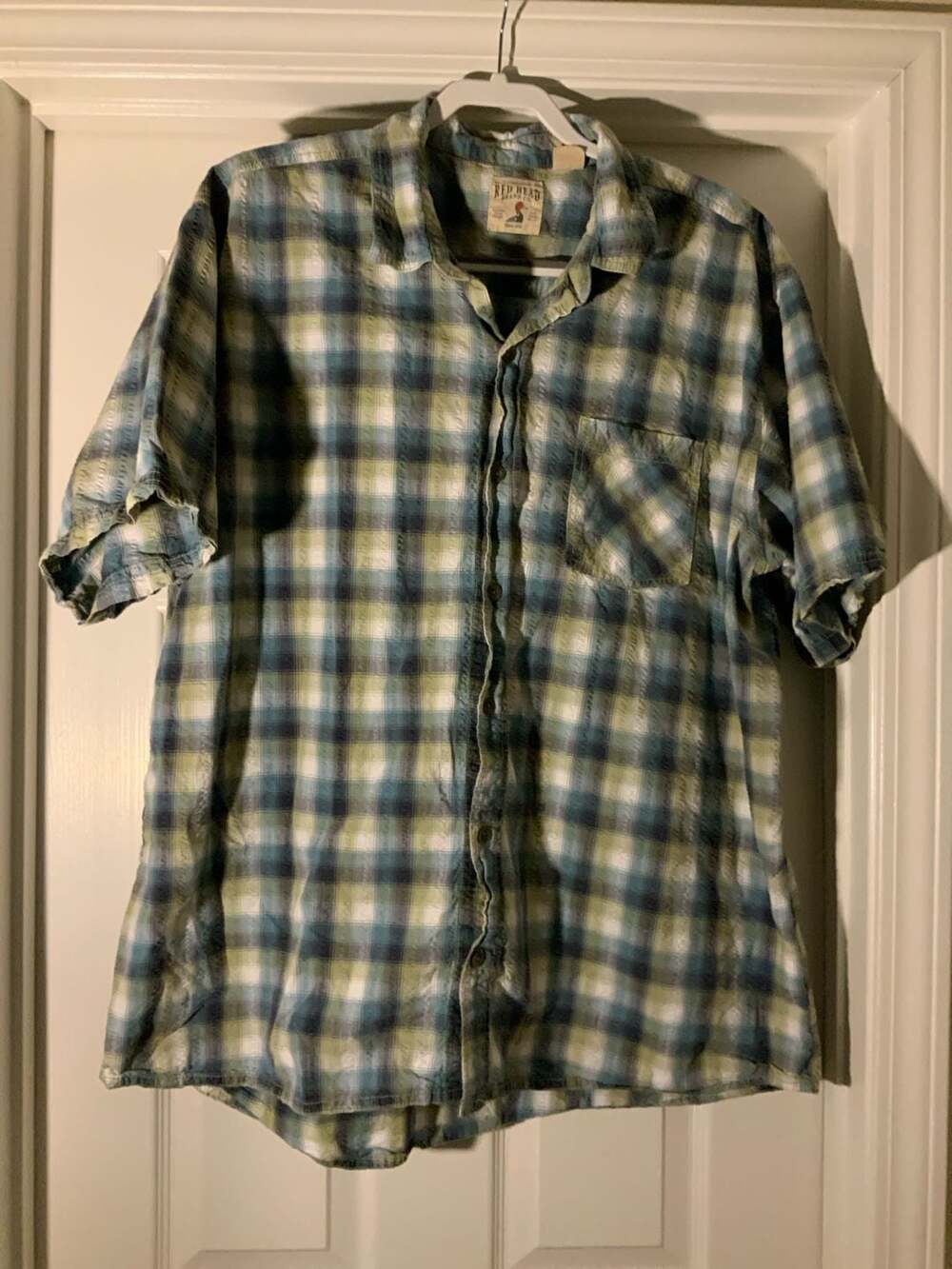 RedHead Brand Co. Blue and Green Plaid Short Sleeve Button Down Shirt Size 2XL